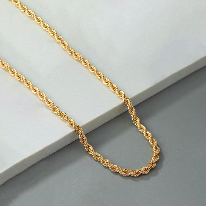 Gold Plated Anti Tarnish Rope Themed Thin Necklace Chain