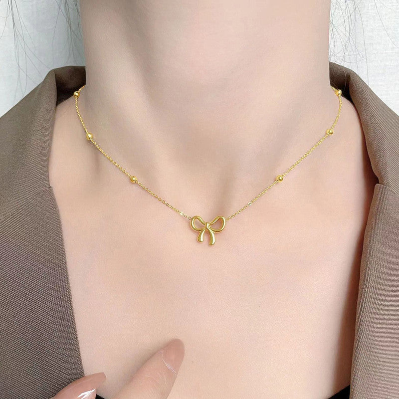 Gold-Plated Anti Tarnish Infinity Bow Pendant