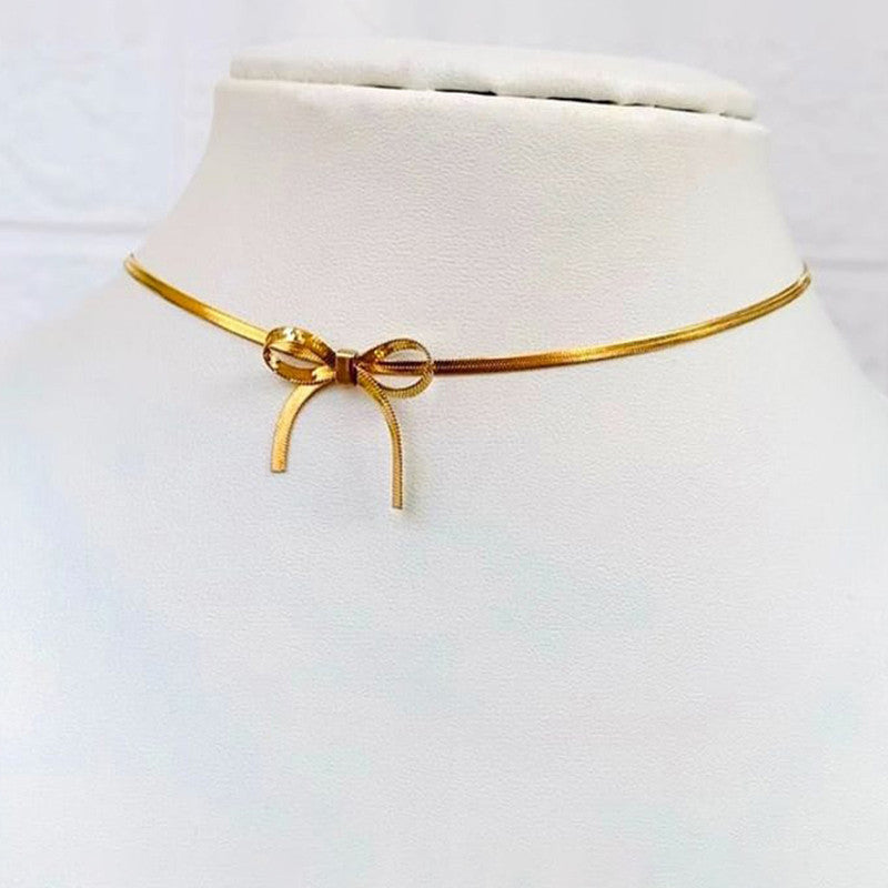 Gold-Plated Anti Tarnish Infinity Bow Choker Necklace