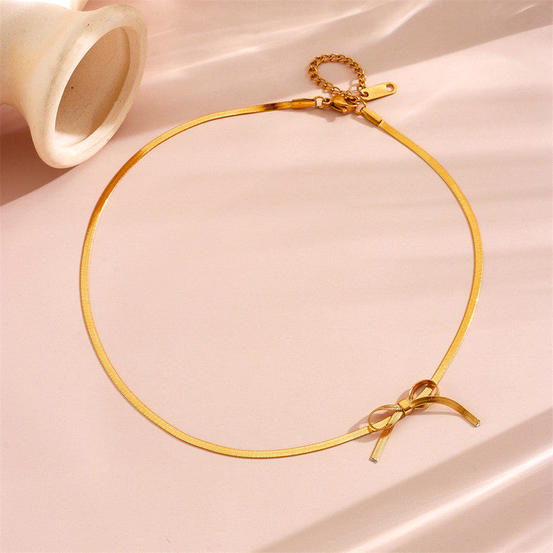 Gold-Plated Anti Tarnish Infinity Bow Choker Necklace