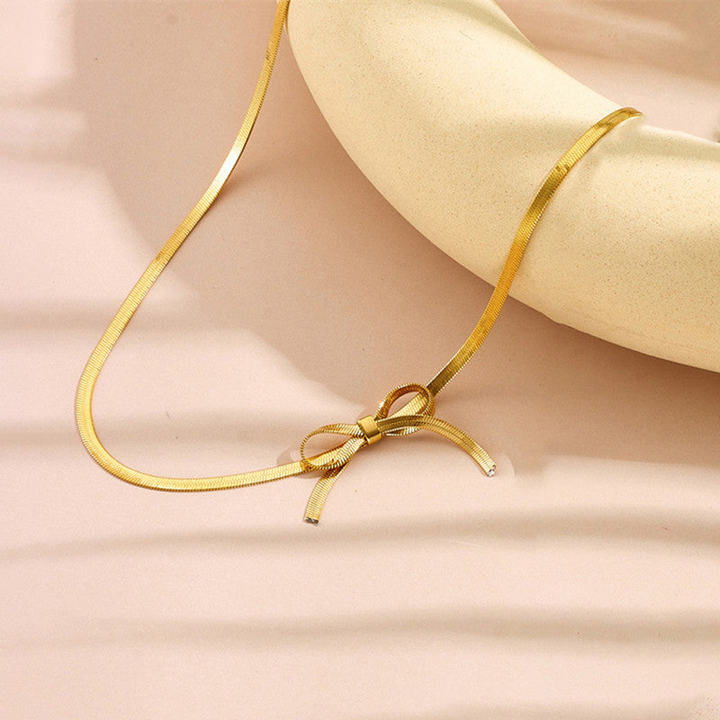 Gold-Plated Anti Tarnish Infinity Bow Choker Necklace