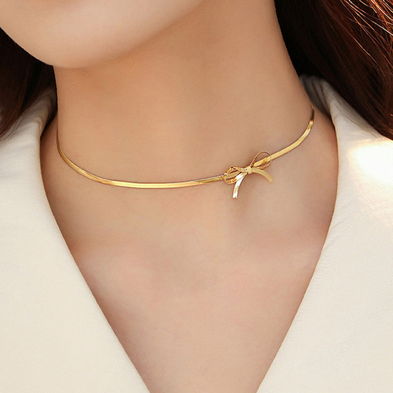 Gold-Plated Anti Tarnish Infinity Bow Choker Necklace