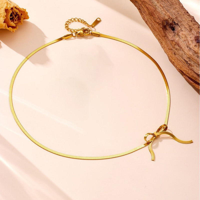 Gold-Plated Anti Tarnish Infinity Bow Choker Necklace