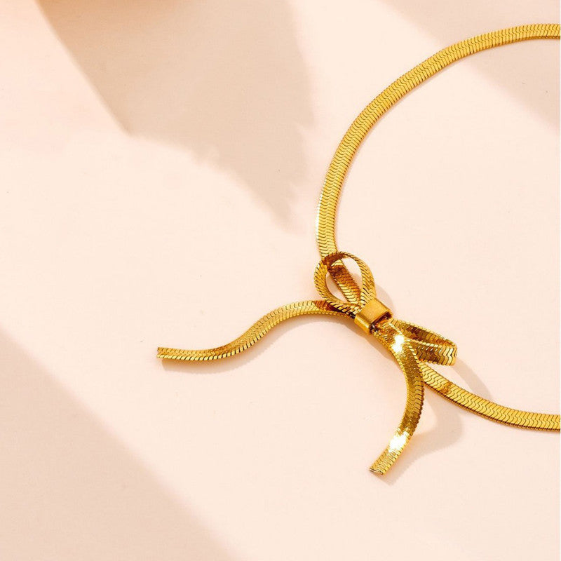 Gold-Plated Anti Tarnish Infinity Bow Choker Necklace