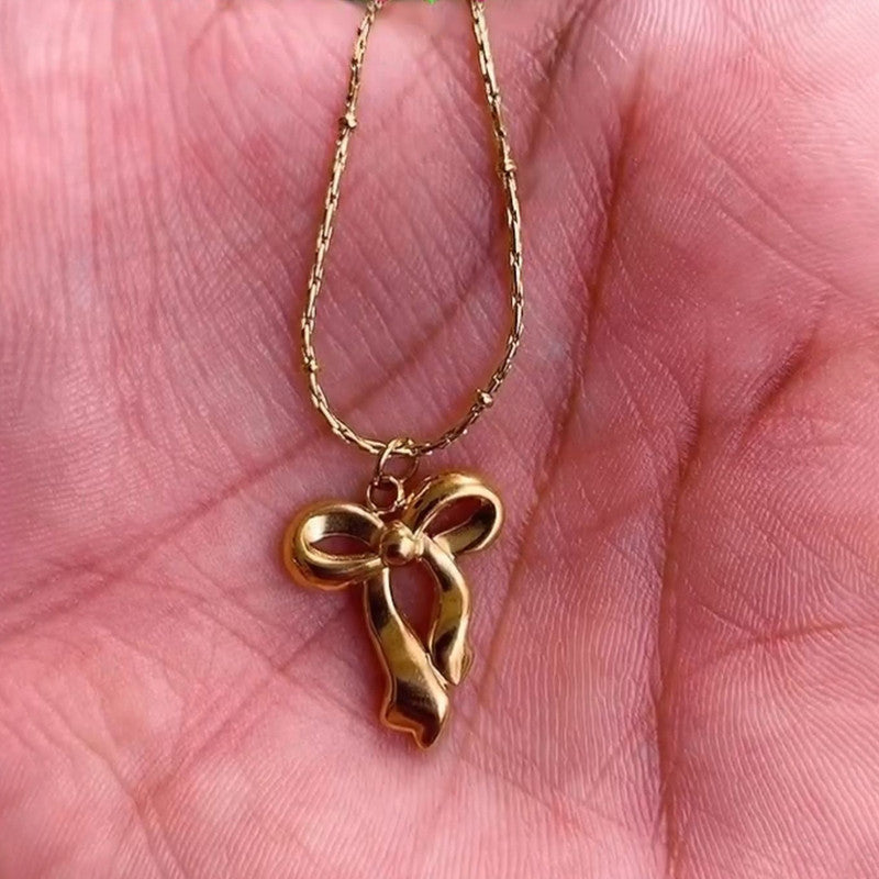 Gold-Plated Anti Tarnish Infinity Bow Pendant