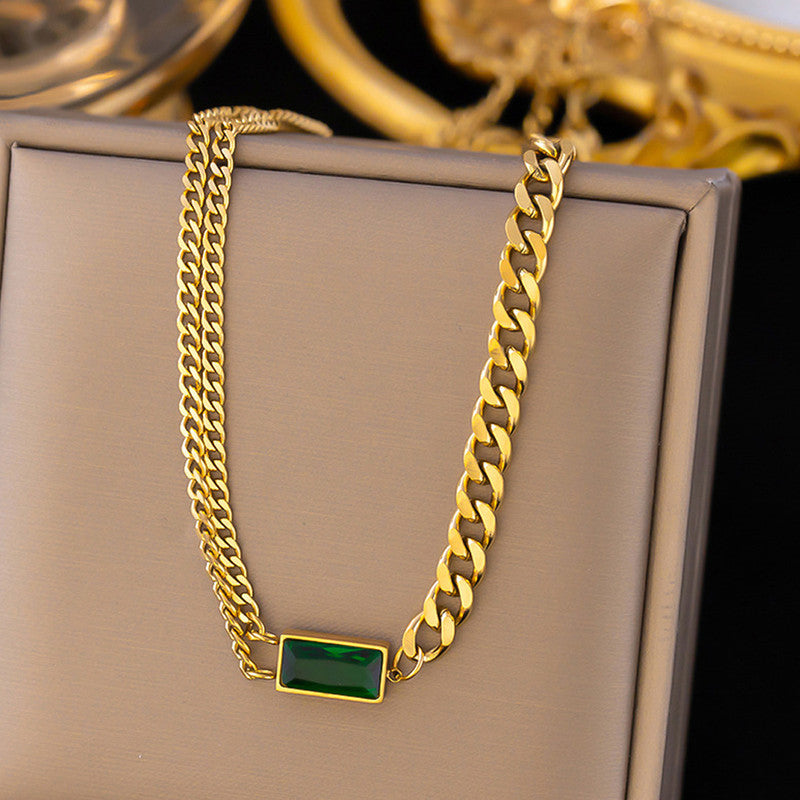 Gold-Plated Anti Tarnish Green Geometric Pendant