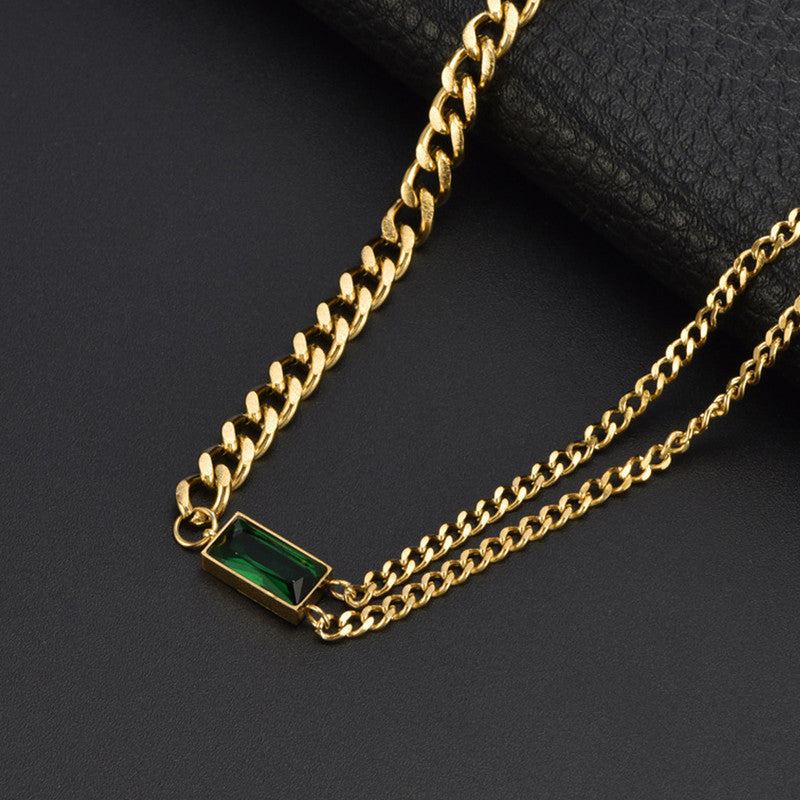 Gold-Plated Anti Tarnish Green Geometric Pendant