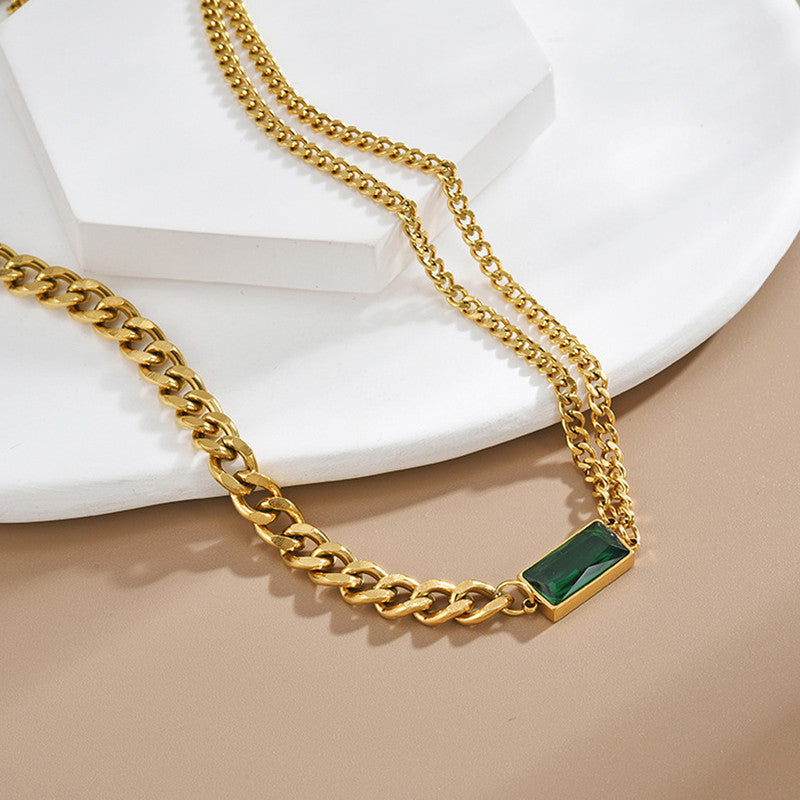 Gold-Plated Anti Tarnish Green Geometric Pendant