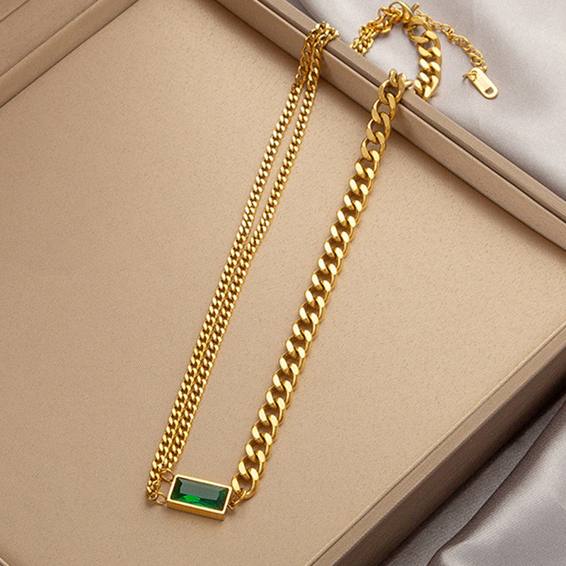 Gold-Plated Anti Tarnish Green Geometric Pendant