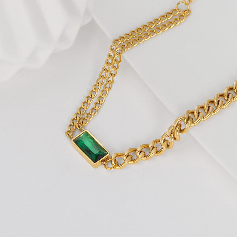 Gold-Plated Anti Tarnish Green Geometric Pendant