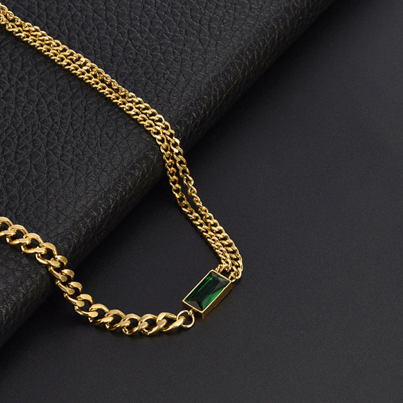 Gold-Plated Anti Tarnish Green Geometric Pendant