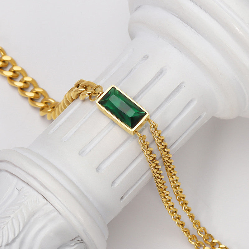 Gold-Plated Anti Tarnish Green Geometric Pendant