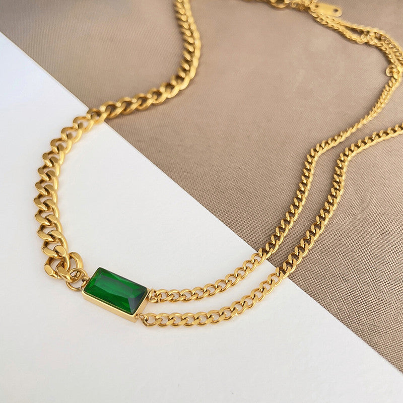 Gold-Plated Anti Tarnish Green Geometric Pendant