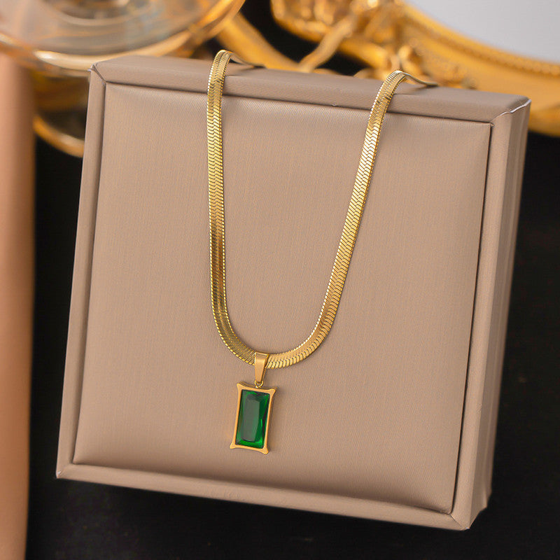 Gold-Plated Anti Tarnish Green Geometric Pendant