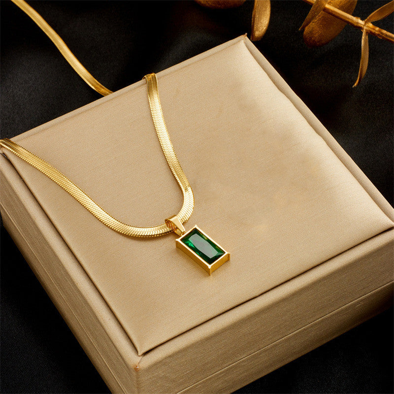 Gold-Plated Anti Tarnish Green Geometric Pendant