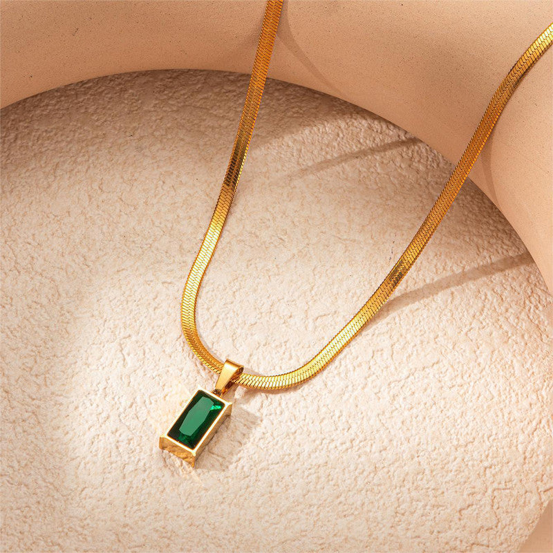 Gold-Plated Anti Tarnish Green Geometric Pendant