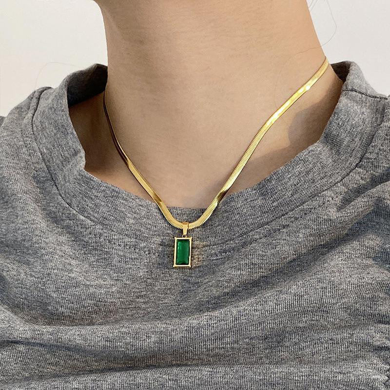 Gold-Plated Anti Tarnish Green Geometric Pendant