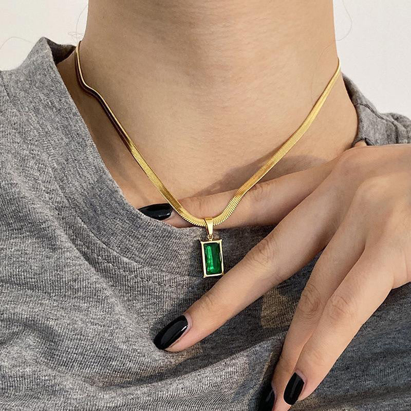 Gold-Plated Anti Tarnish Green Geometric Pendant