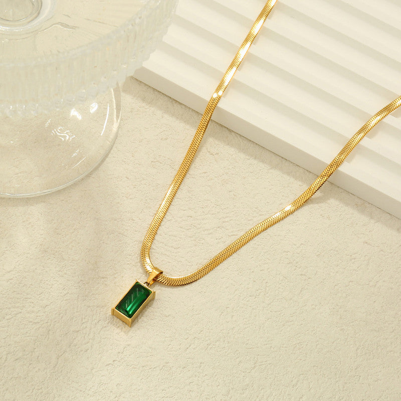 Gold-Plated Anti Tarnish Green Geometric Pendant