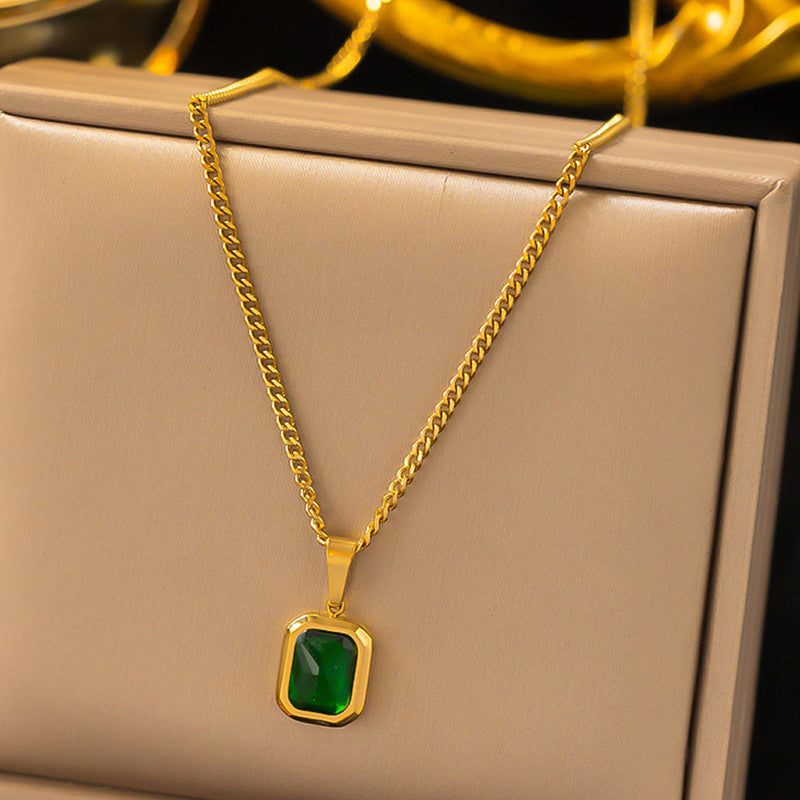 Gold-Plated Anti Tarnish Green Geometric Pendant