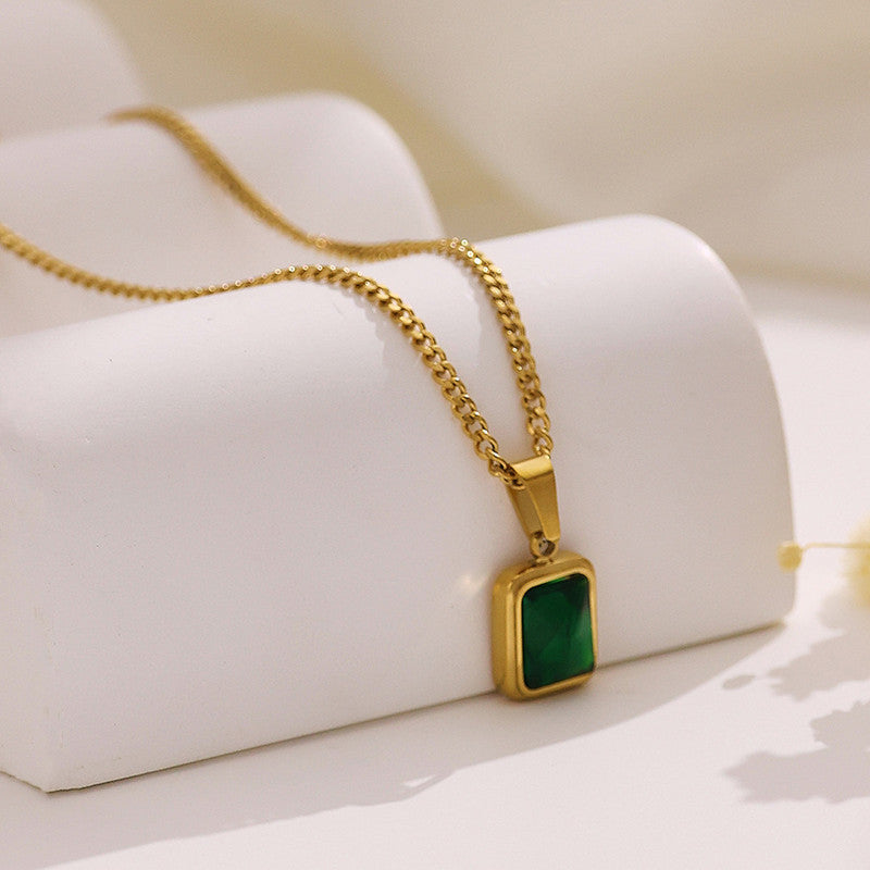 Gold-Plated Anti Tarnish Green Geometric Pendant