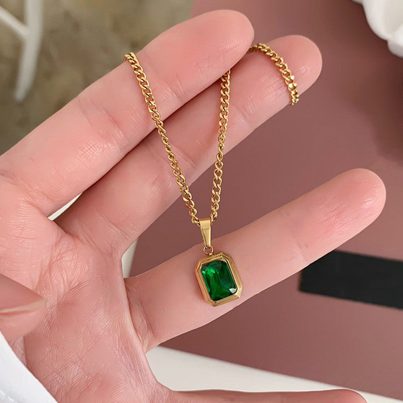 Gold-Plated Anti Tarnish Green Geometric Pendant