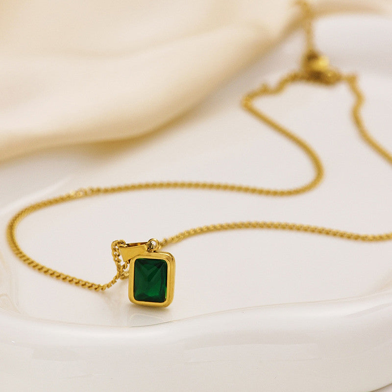 Gold-Plated Anti Tarnish Green Geometric Pendant