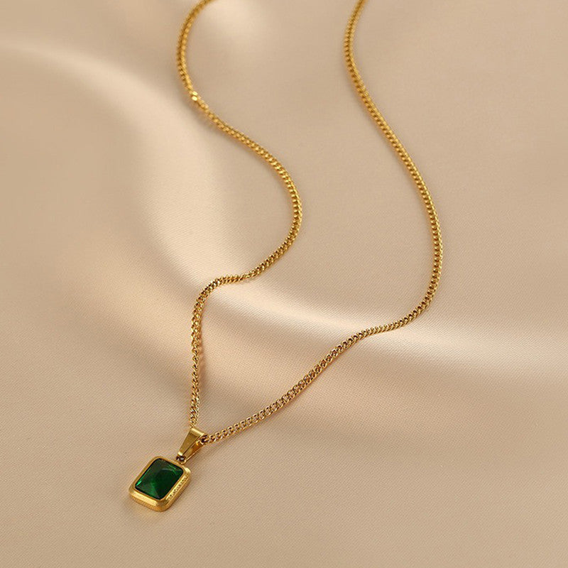 Gold-Plated Anti Tarnish Green Geometric Pendant