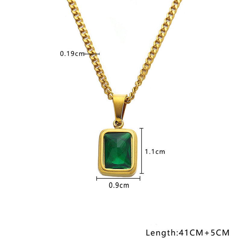 Gold-Plated Anti Tarnish Green Geometric Pendant