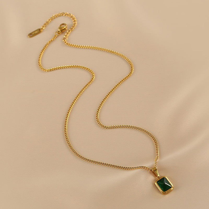 Gold-Plated Anti Tarnish Green Geometric Pendant