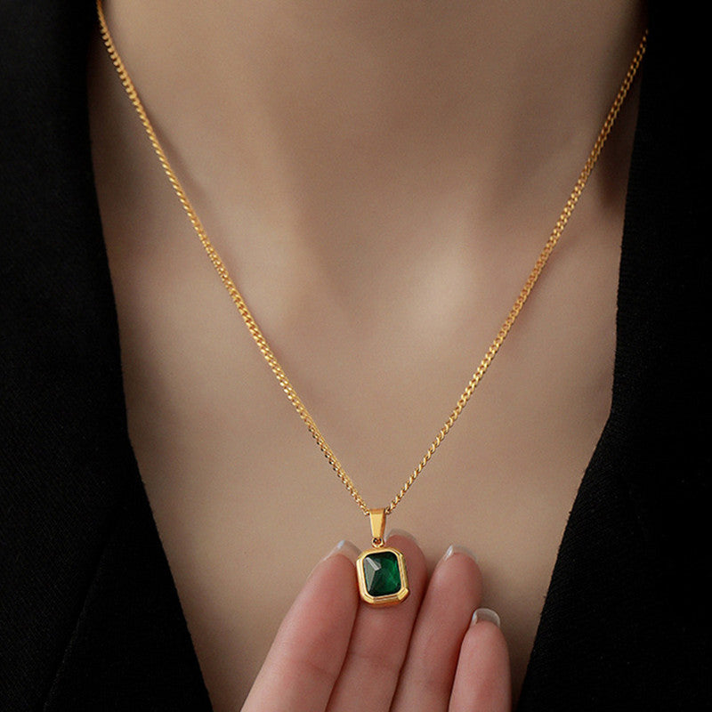 Gold-Plated Anti Tarnish Green Geometric Pendant