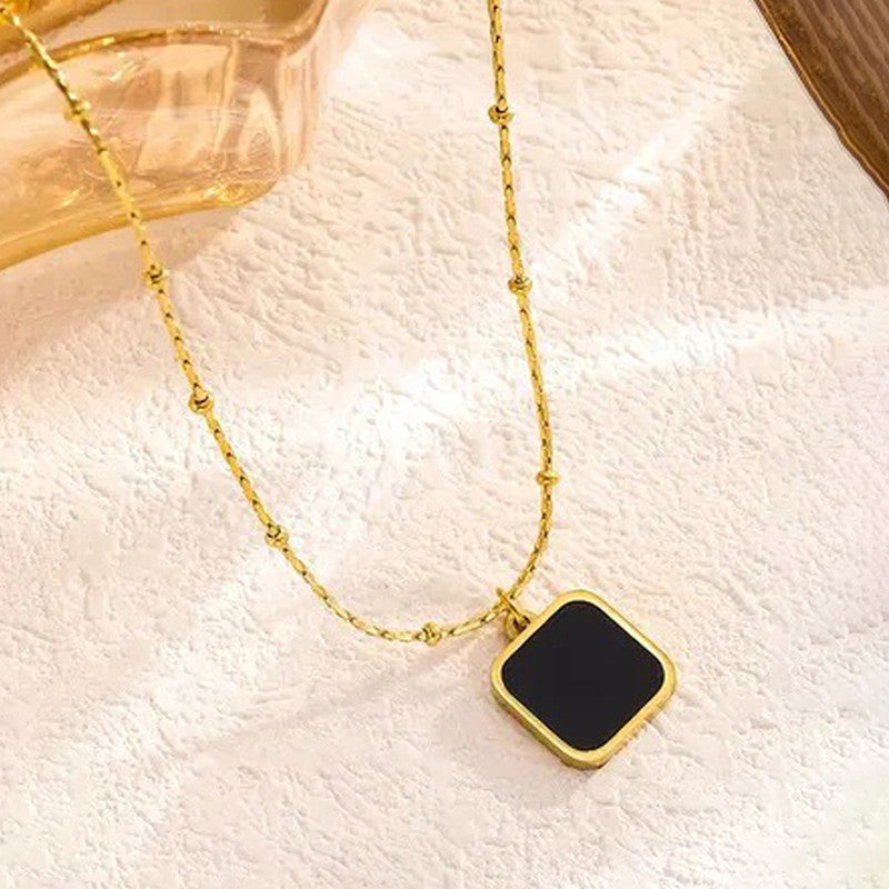 Gold-Plated Anti Tarnish Black Geometric Pendant