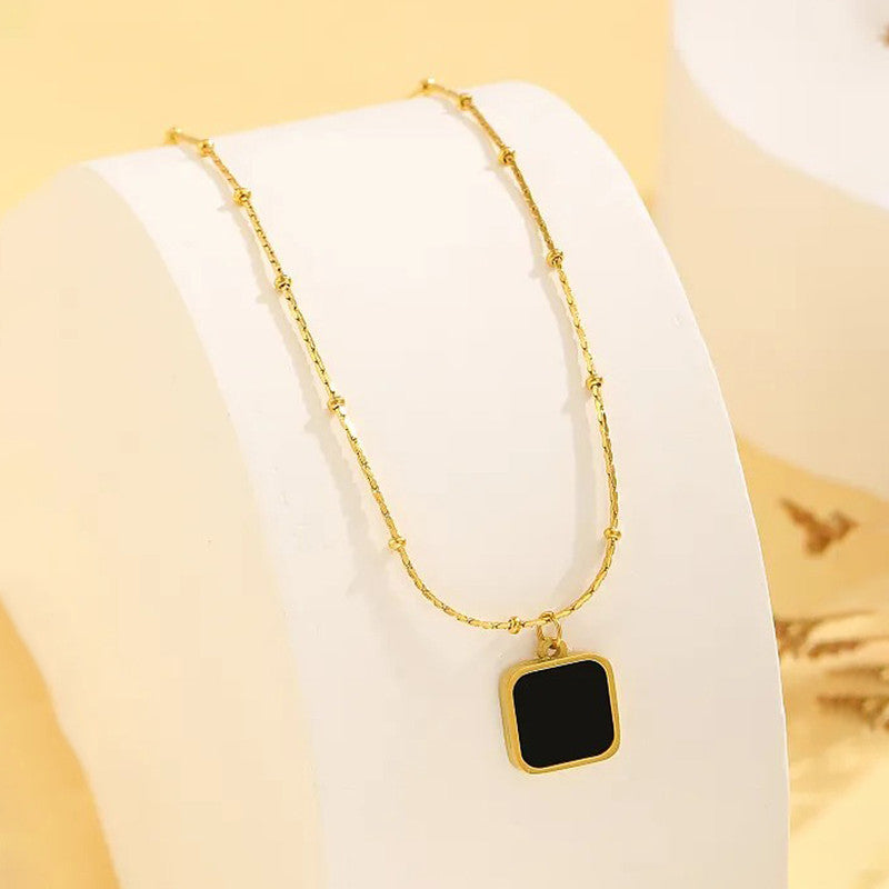 Gold-Plated Anti Tarnish Black Geometric Pendant