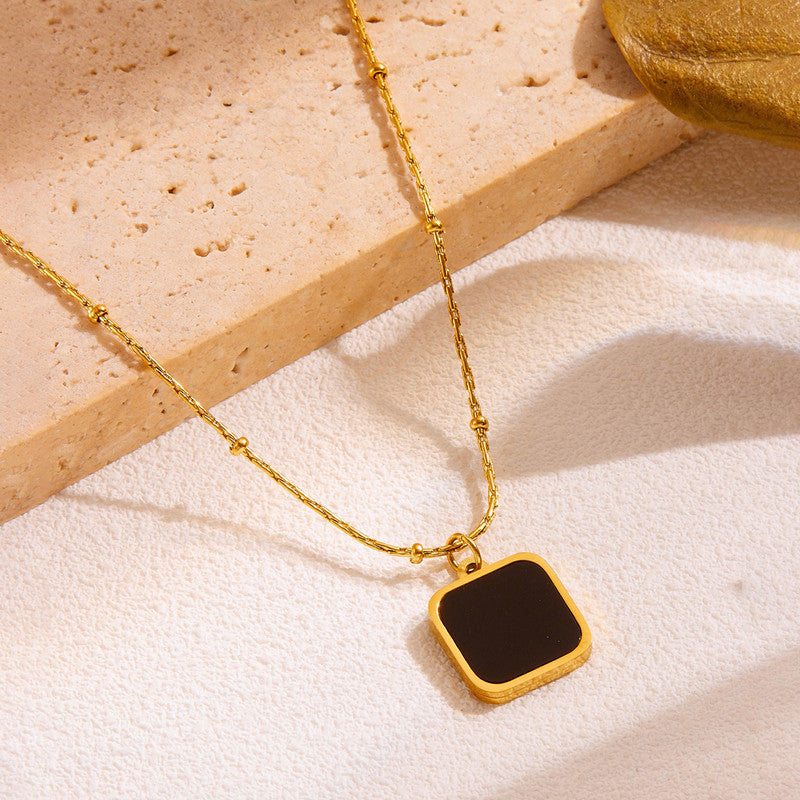 Gold-Plated Anti Tarnish Black Geometric Pendant