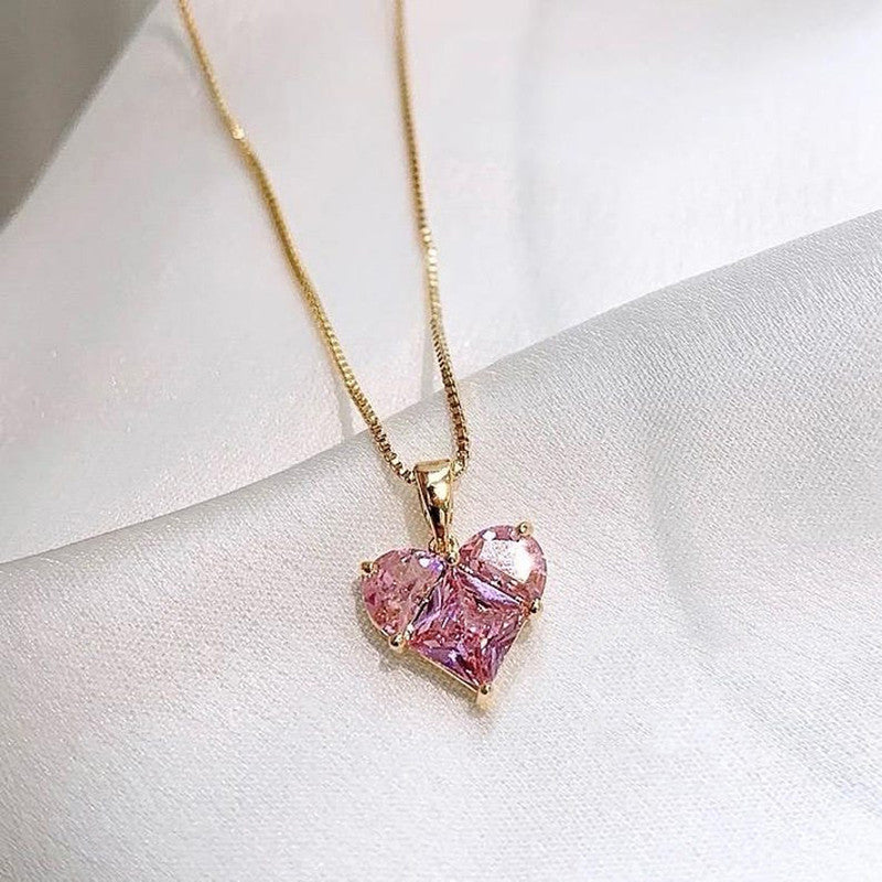 Gold-Plated Anti Tarnish Pink Heart Themed CZ Pendant