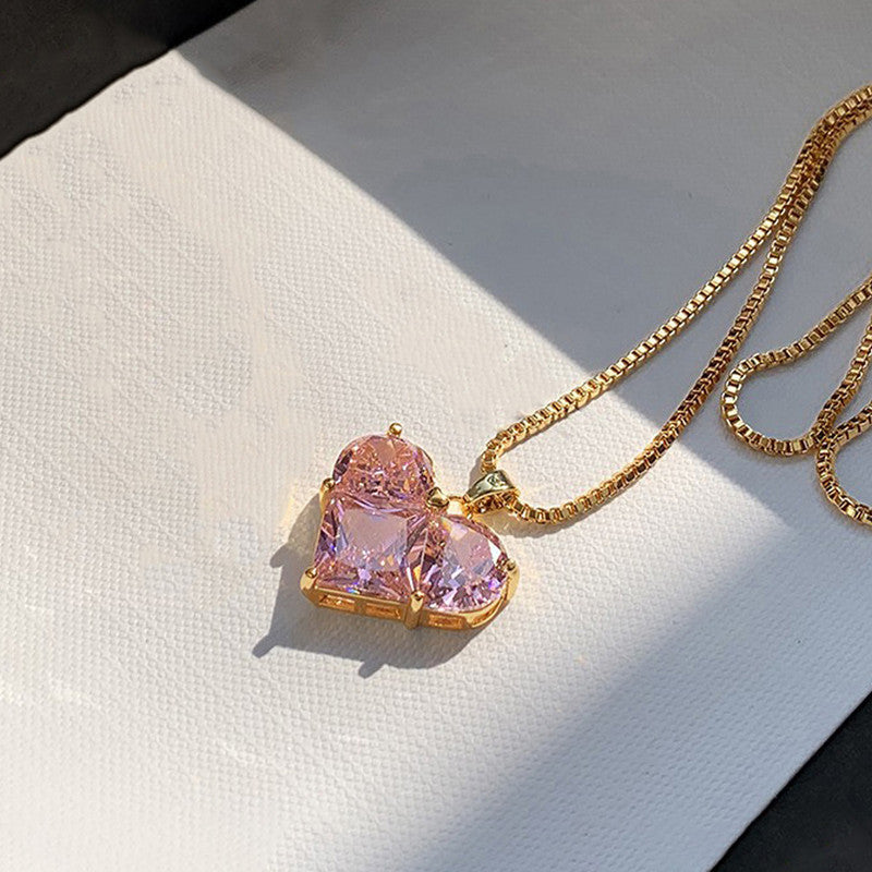 Gold-Plated Anti Tarnish Pink Heart Themed CZ Pendant