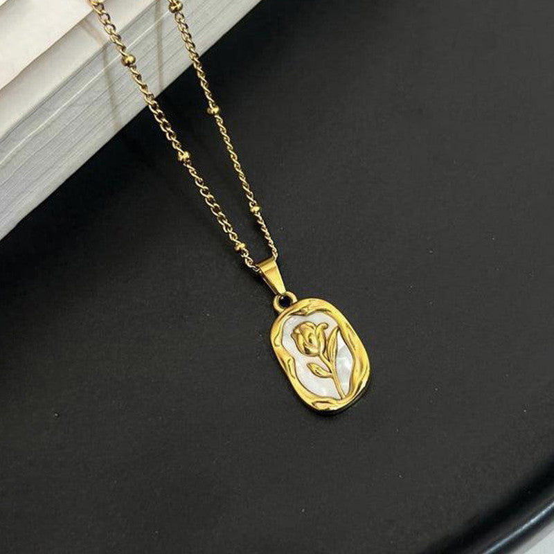 Gold Plated Anti Tarnish Rose Themed Pendant