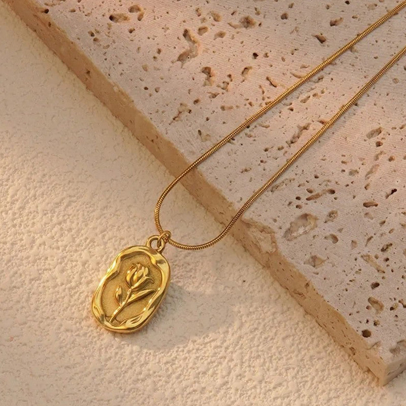 Gold Plated White Anti Tarnish Rose Themed Pendant