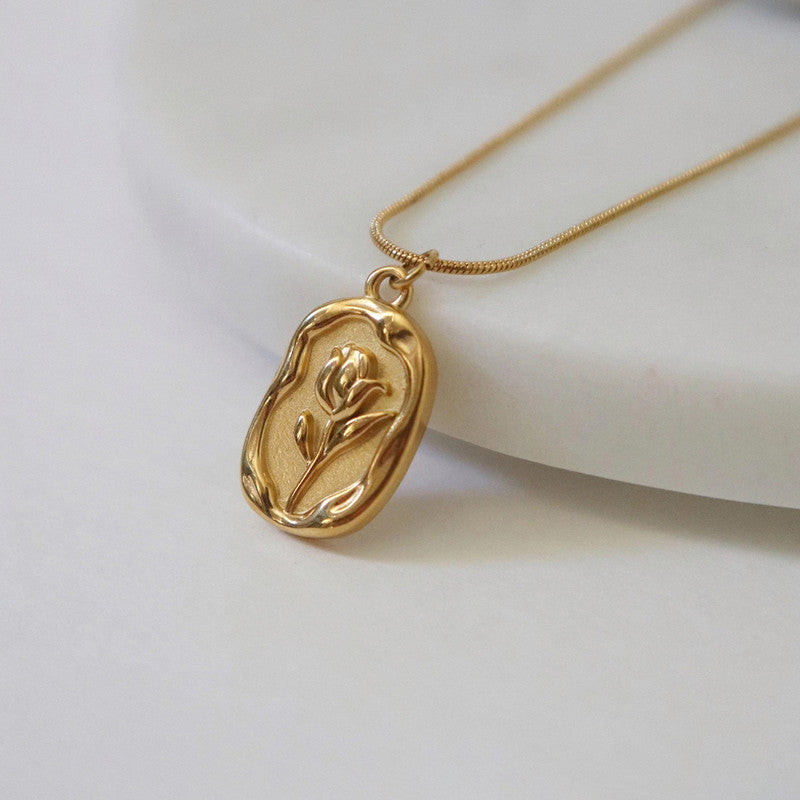 Gold Plated White Anti Tarnish Rose Themed Pendant