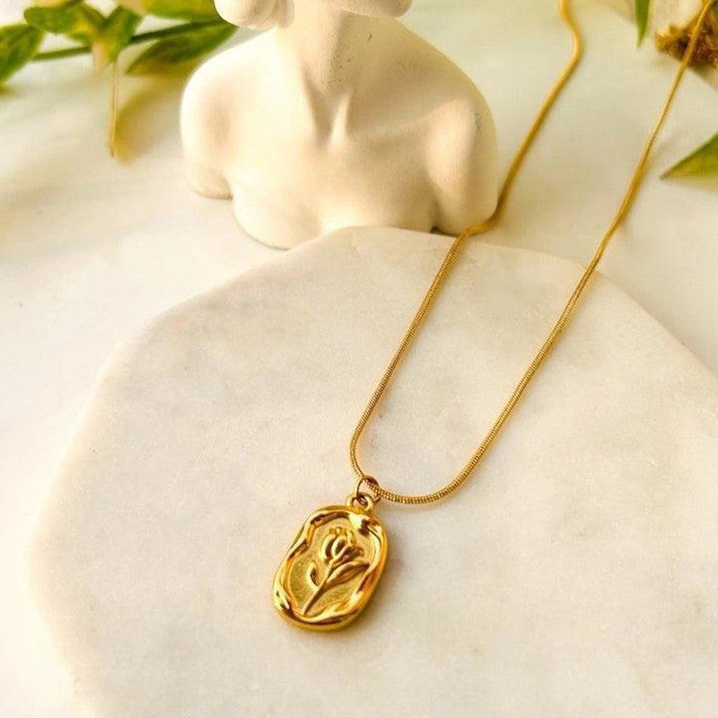 Gold Plated White Anti Tarnish Rose Themed Pendant