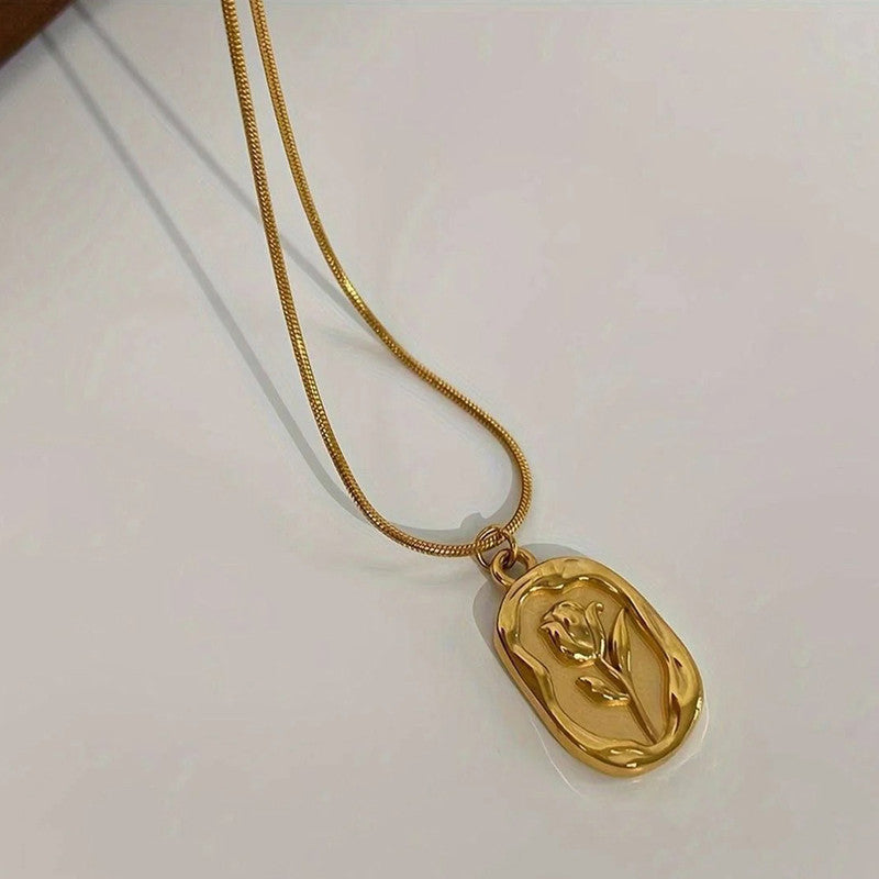 Gold Plated White Anti Tarnish Rose Themed Pendant