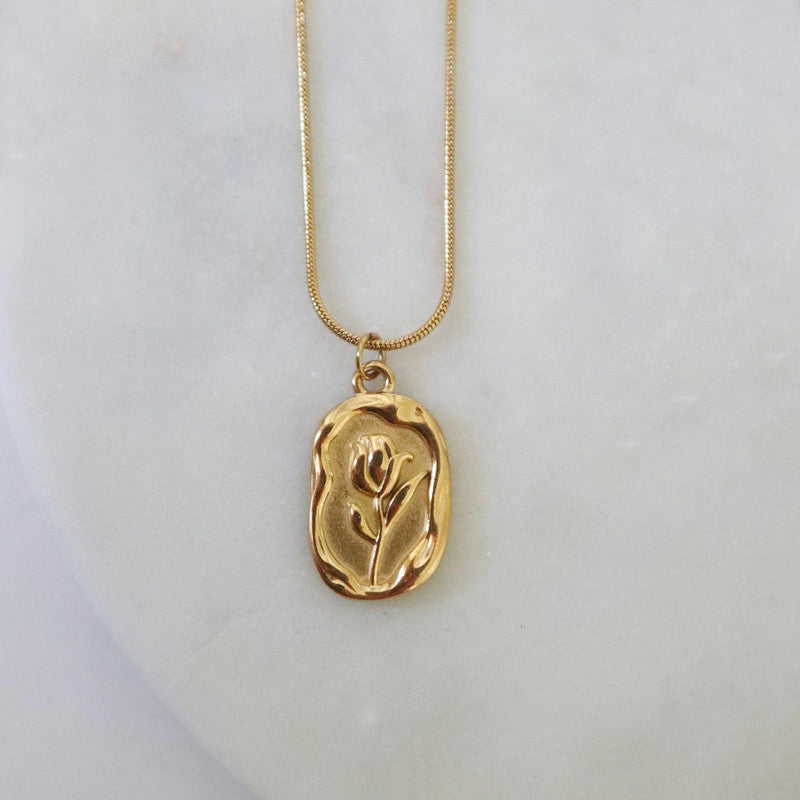 Gold Plated White Anti Tarnish Rose Themed Pendant