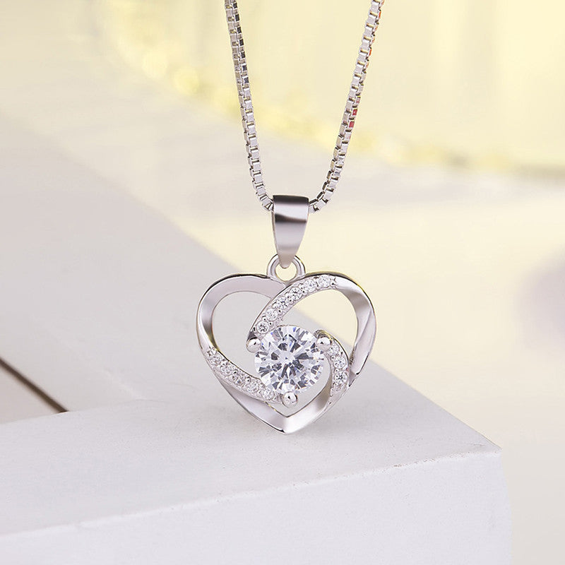 Silver Plated Anti Tarnish American Diamond Studded Heart Themed Pendant