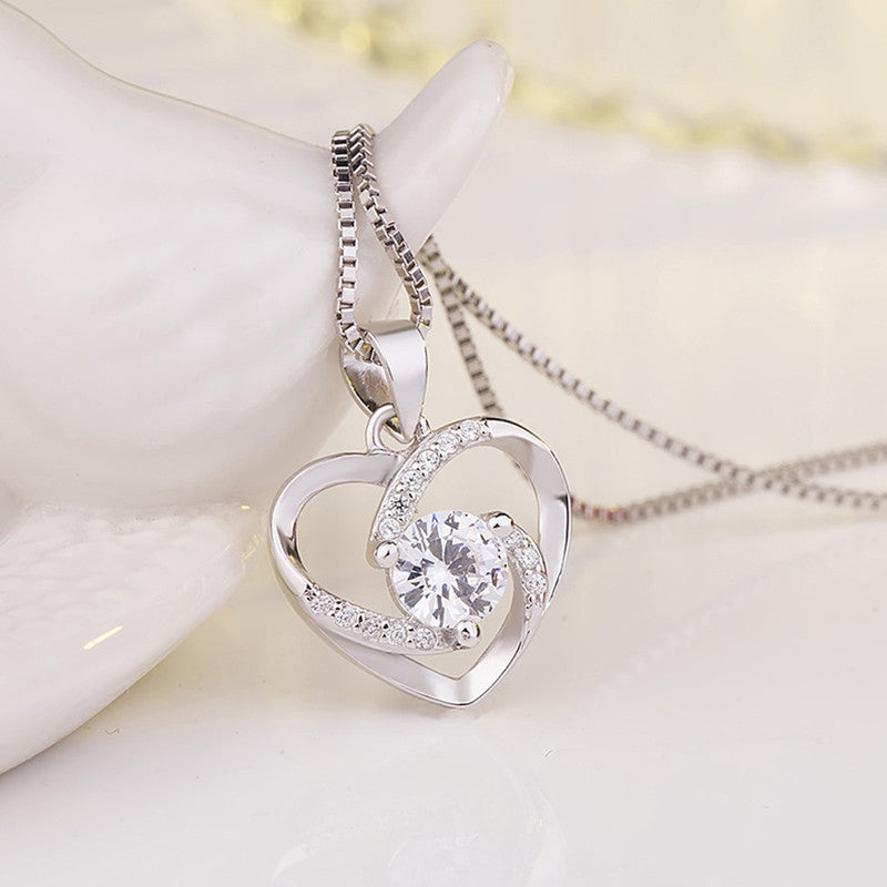 Silver Plated Anti Tarnish American Diamond Studded Heart Themed Pendant