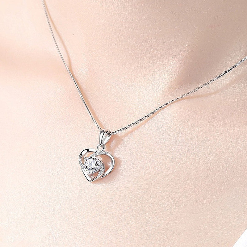 Silver Plated Anti Tarnish American Diamond Studded Heart Themed Pendant