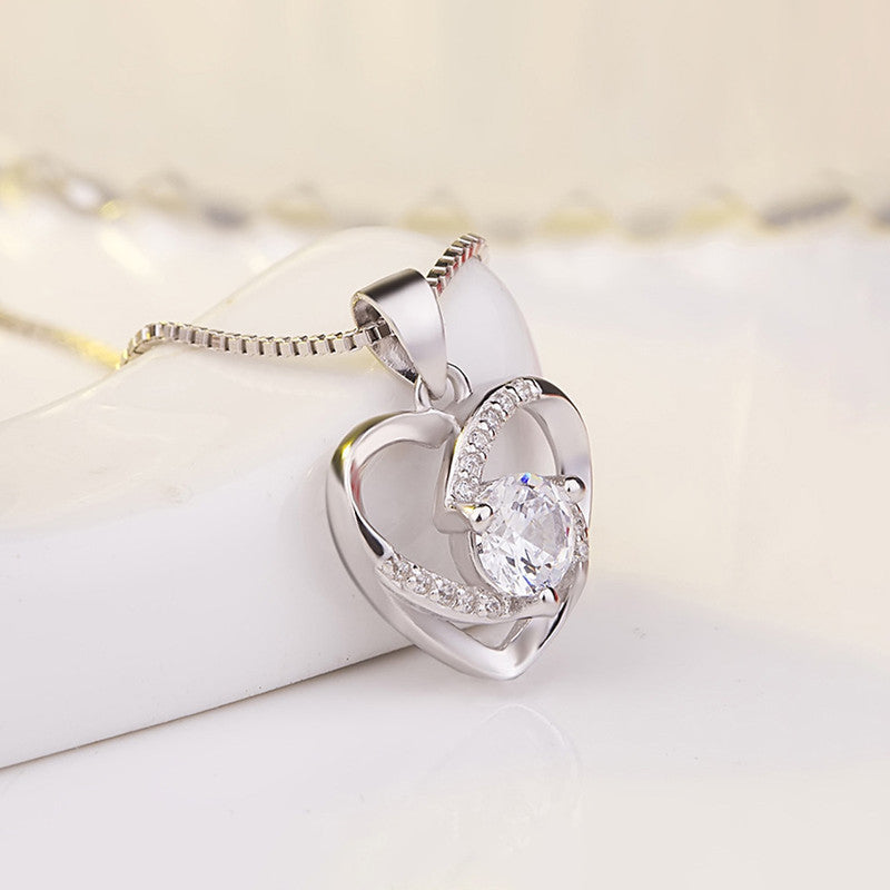 Silver Plated Anti Tarnish American Diamond Studded Heart Themed Pendant