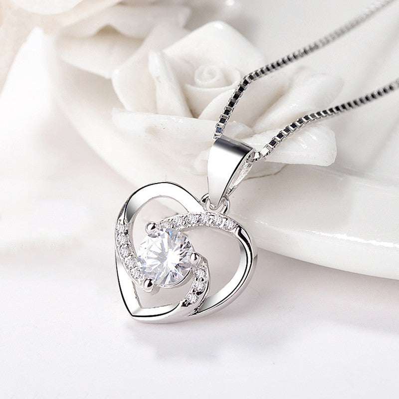 Silver Plated Anti Tarnish American Diamond Studded Heart Themed Pendant