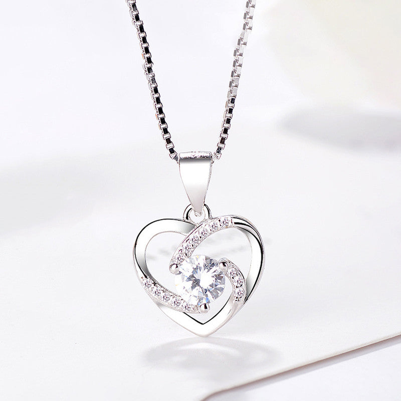 Silver Plated Anti Tarnish American Diamond Studded Heart Themed Pendant