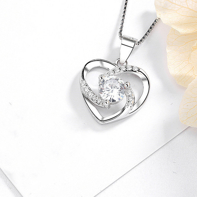 Silver Plated Anti Tarnish American Diamond Studded Heart Themed Pendant