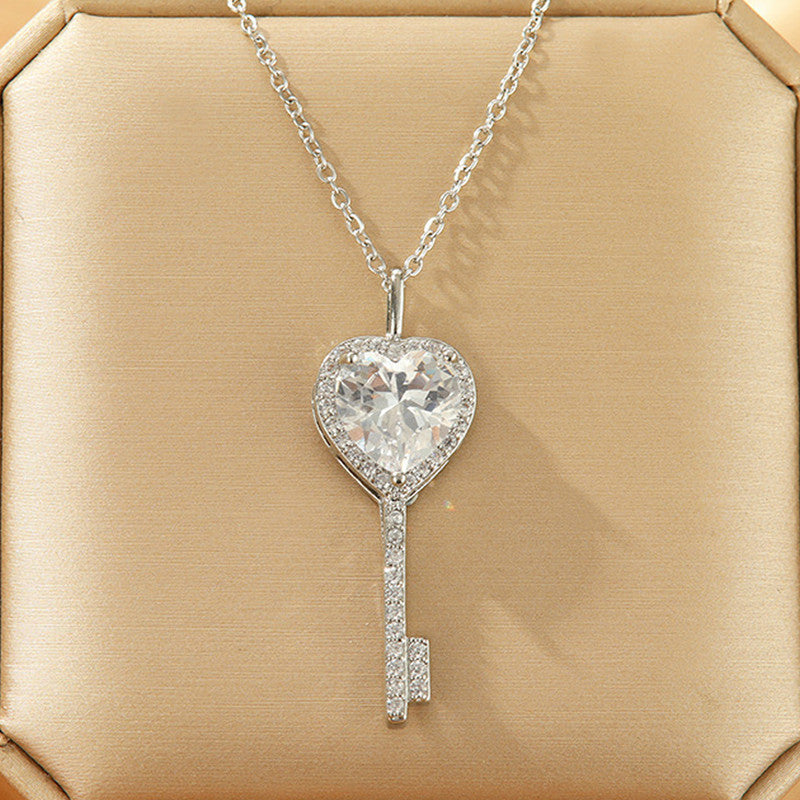 Silver Plated Anti Tarnish American Diamond Studded Heart Key Pendant